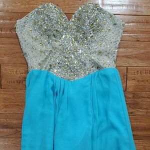 Terani Couture Turquoise Silver Gown